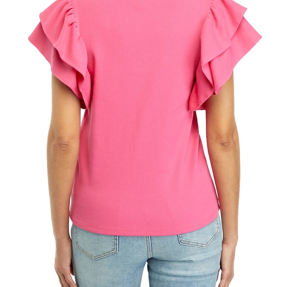 Crown & Ivy Pink Ruffle Sleeve Top NWOT - Picture 9 of 9